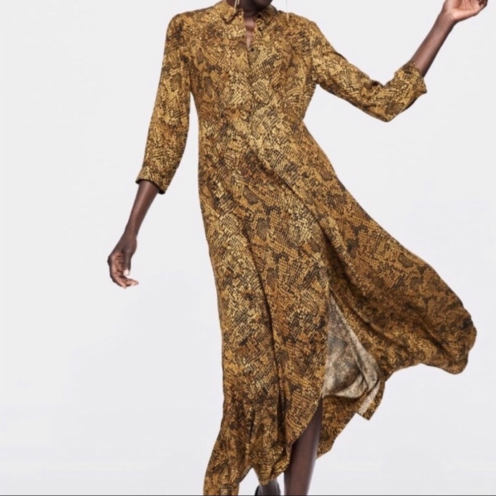 Zara snake print maxi shirt dress.